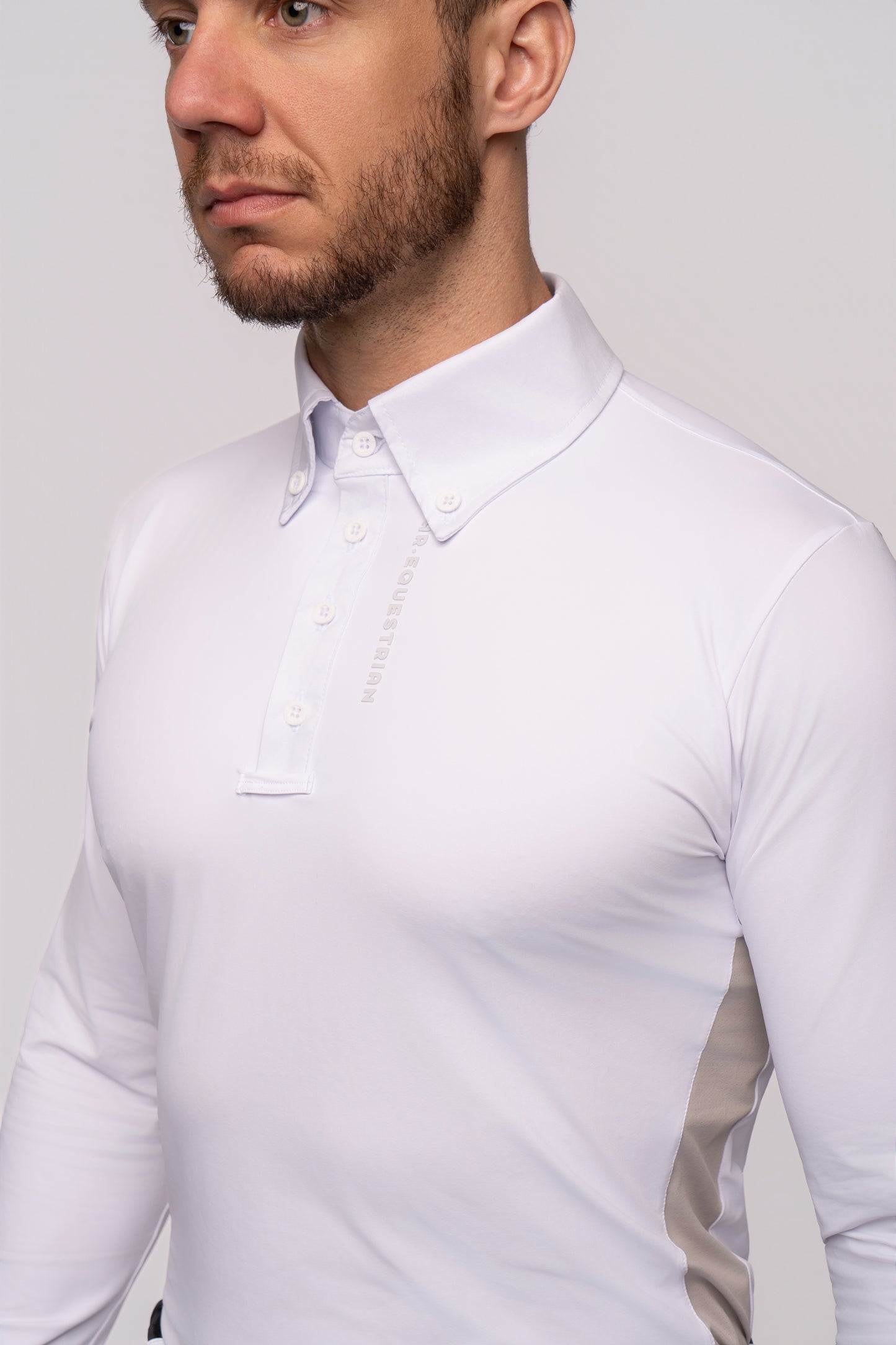 Camisa Hipismo Recorte Lateral Manga Longa Masculina Branca e Nevada