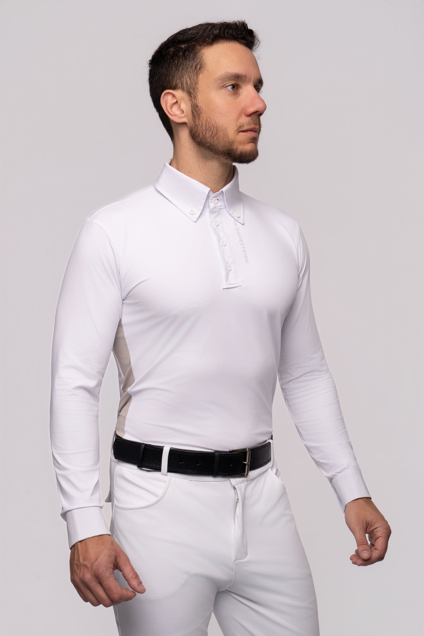 Camisa Hipismo Recorte Lateral Manga Longa Masculina Branca e Nevada