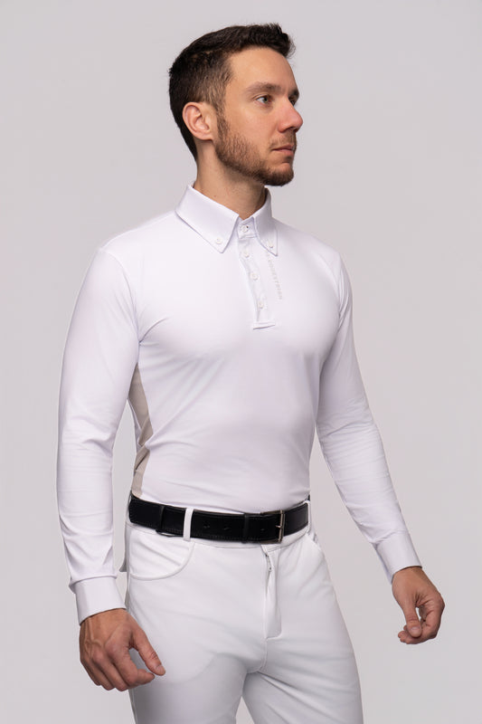 Camisa Hipismo Recorte Lateral Manga Longa Masculina Branca e Nevada