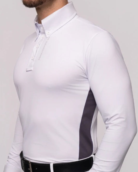 Camisa Hipismo Recorte Lateral Manga Longa Masculina Branca e Preta