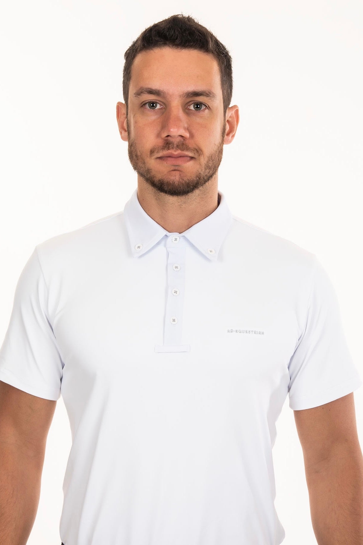 Camisa Hipismo Recorte Lateral Manga Curta Masculina Branca