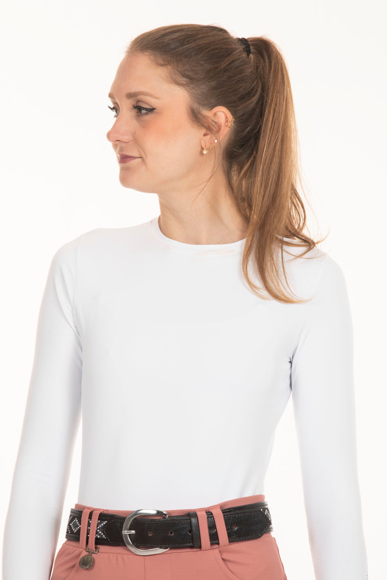 Basic White Long Sleeve Equestrian T-Shirt